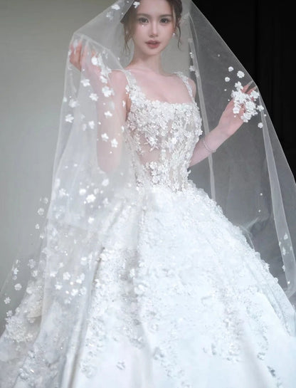 Timeless White Wedding Dress Satin Appliques A-Line Bridal Gown Sleeveless Bridal Dresss