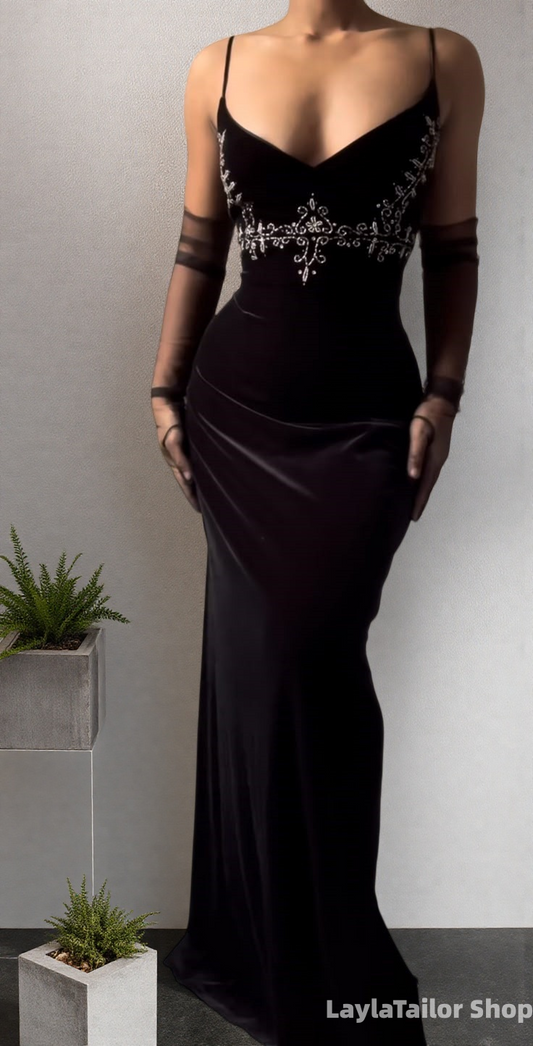 Elegant Black Mermaid Appliques Long Prom Homecoming Dress