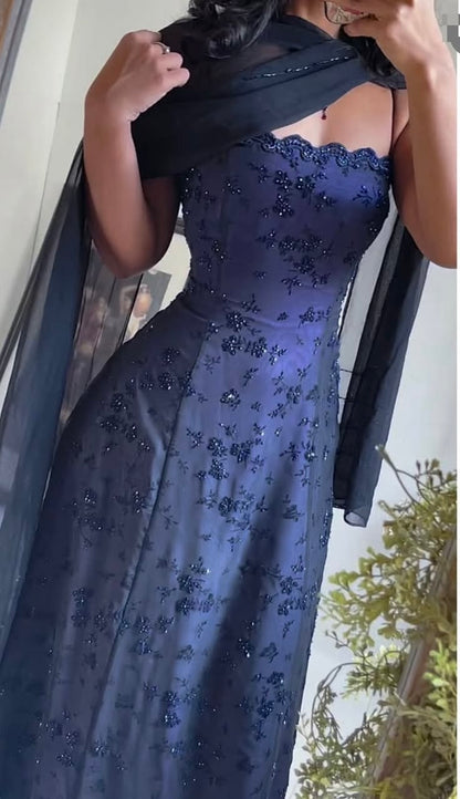 Elegant Blue Lace Prom Dresses Full Length Senior Party Dress Celebrity Dresses,LTP4403