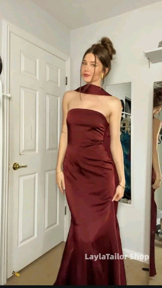 Elegant Bodycon Sheath Prom Dresses With Neck Belt,LTP4555