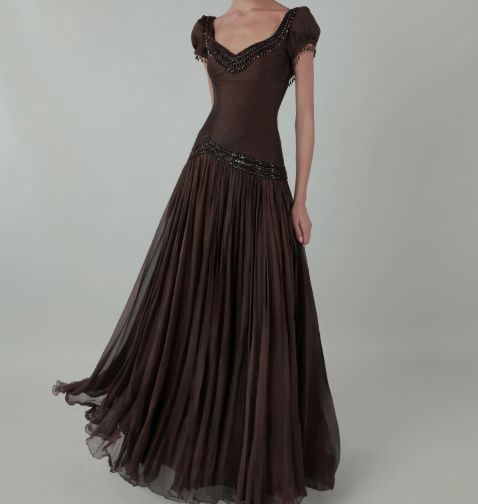Elegant Brown Mermaid Chiffon Prom Dresses Beaded Evening Party Dress,LTP4201