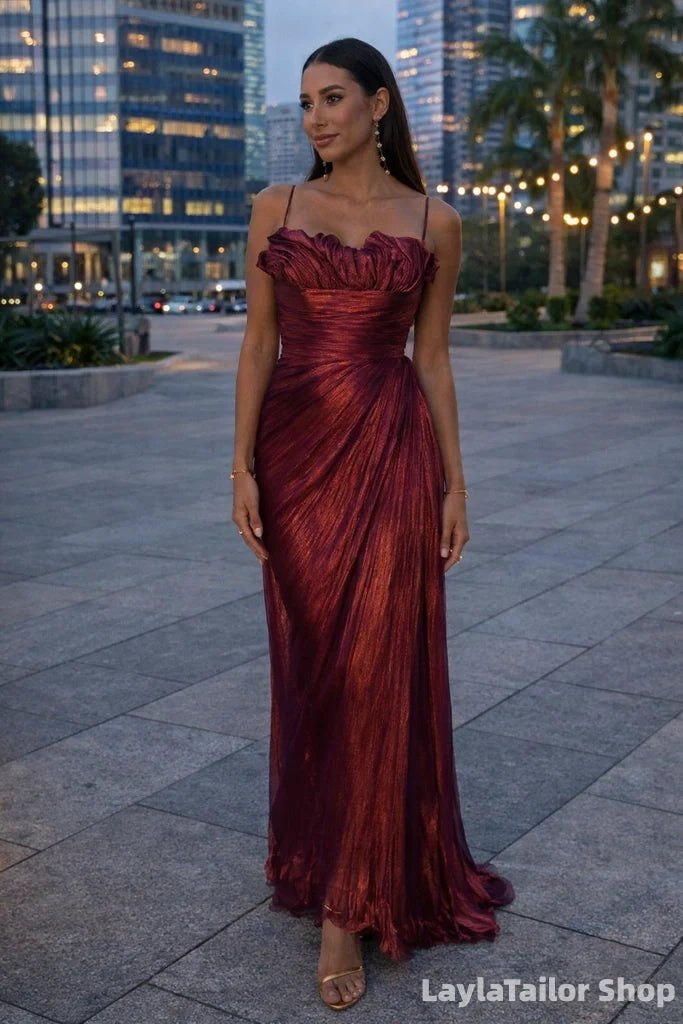 Elegant Burgundy Spaghetti Strap Sleeveless Mermaid Satin Long Evening Prom Dresses Online LTP82708