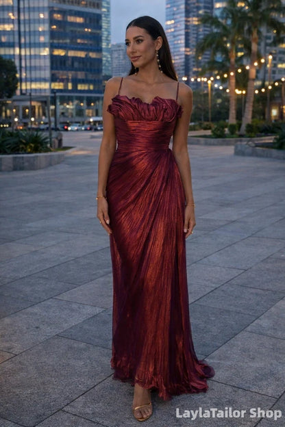 Elegant Burgundy Spaghetti Strap Sleeveless Mermaid Satin Long Evening Prom Dresses Online LTP82708
