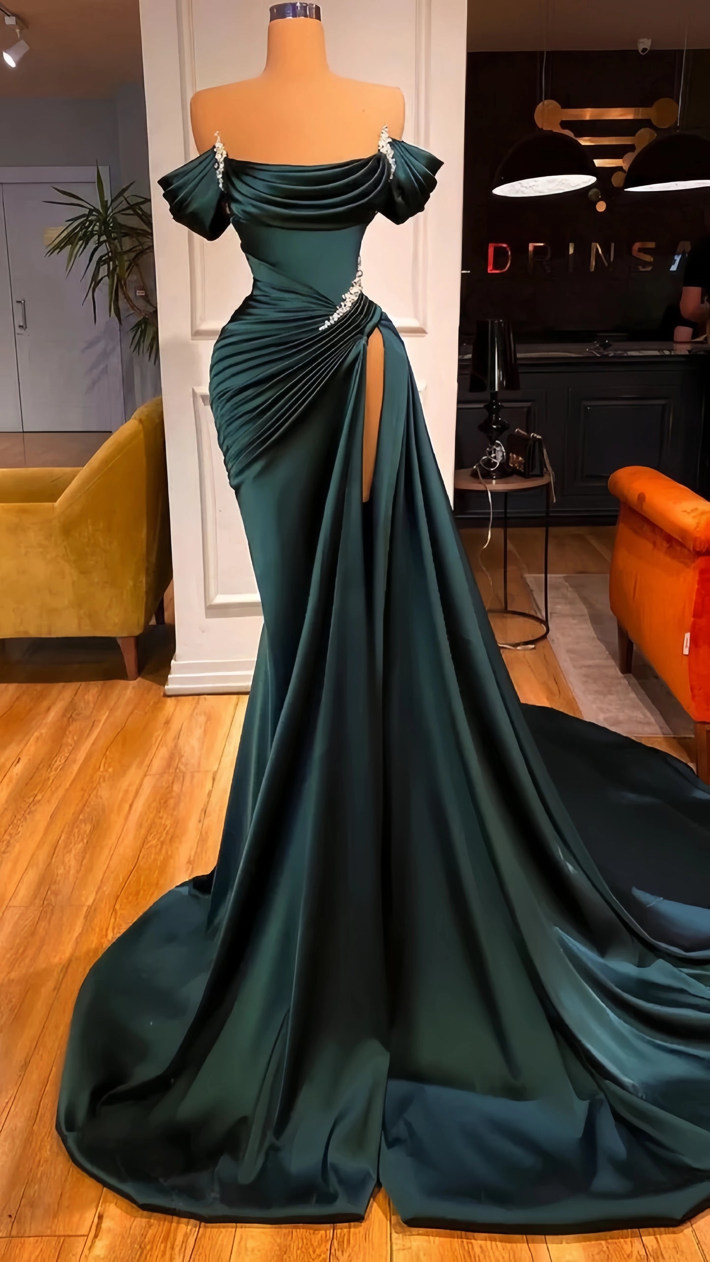 Elegant Dark Green Mermaid Long Prom Dresses Beaded Evening Party Dress,LTP4063