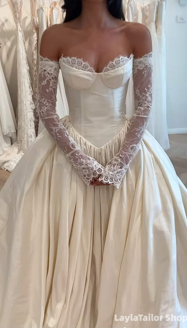 Elegant Ivory A-Line Wedding Dresses Lace Satin Bridal Dress,LTP3701