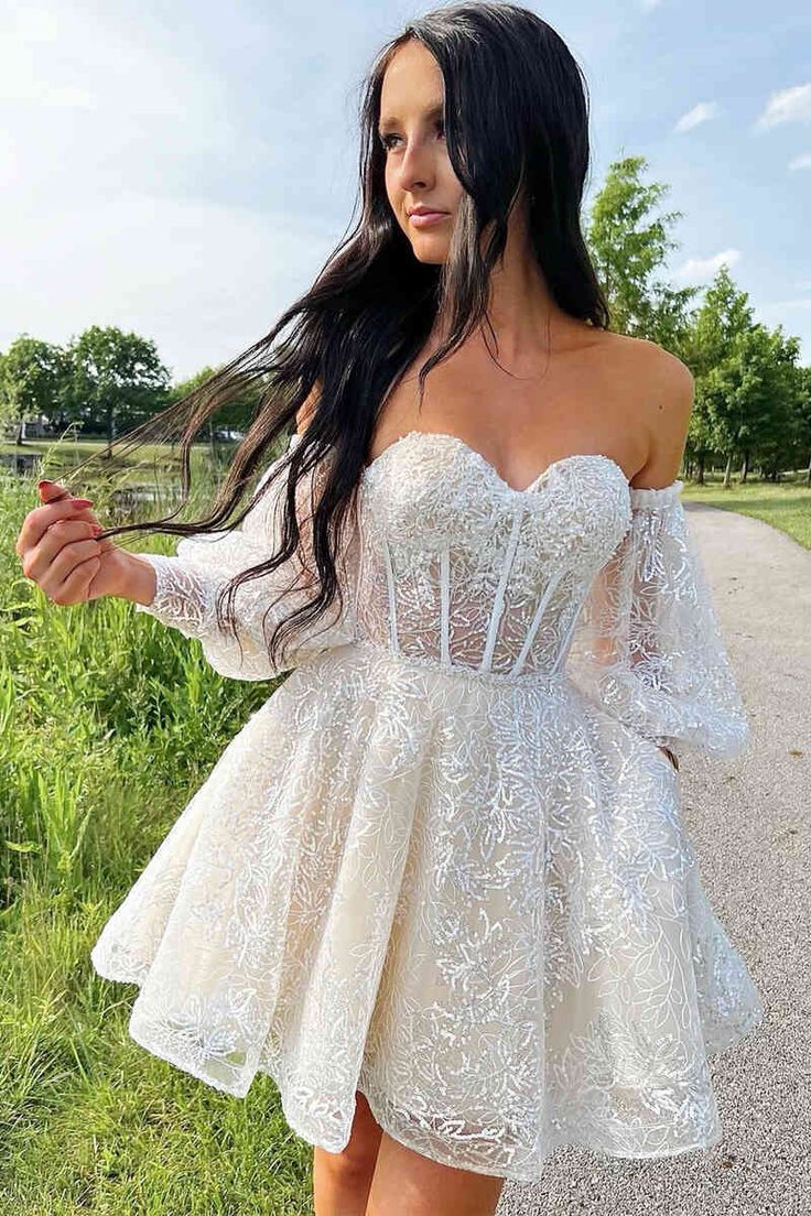 Elegant Ivory Lace A-Line Homecoming Dresses, LTP3185