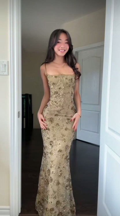 Elegant Lace Mermaid Prom Dresses Spaghetti Straps Evening Party Dress,LTP4316