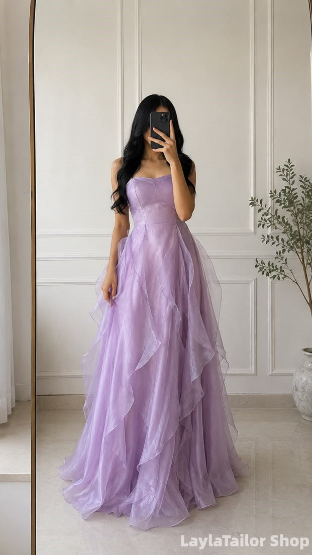 Elegant Lavender Organza Full Length Long Prom Dresses LTP82756