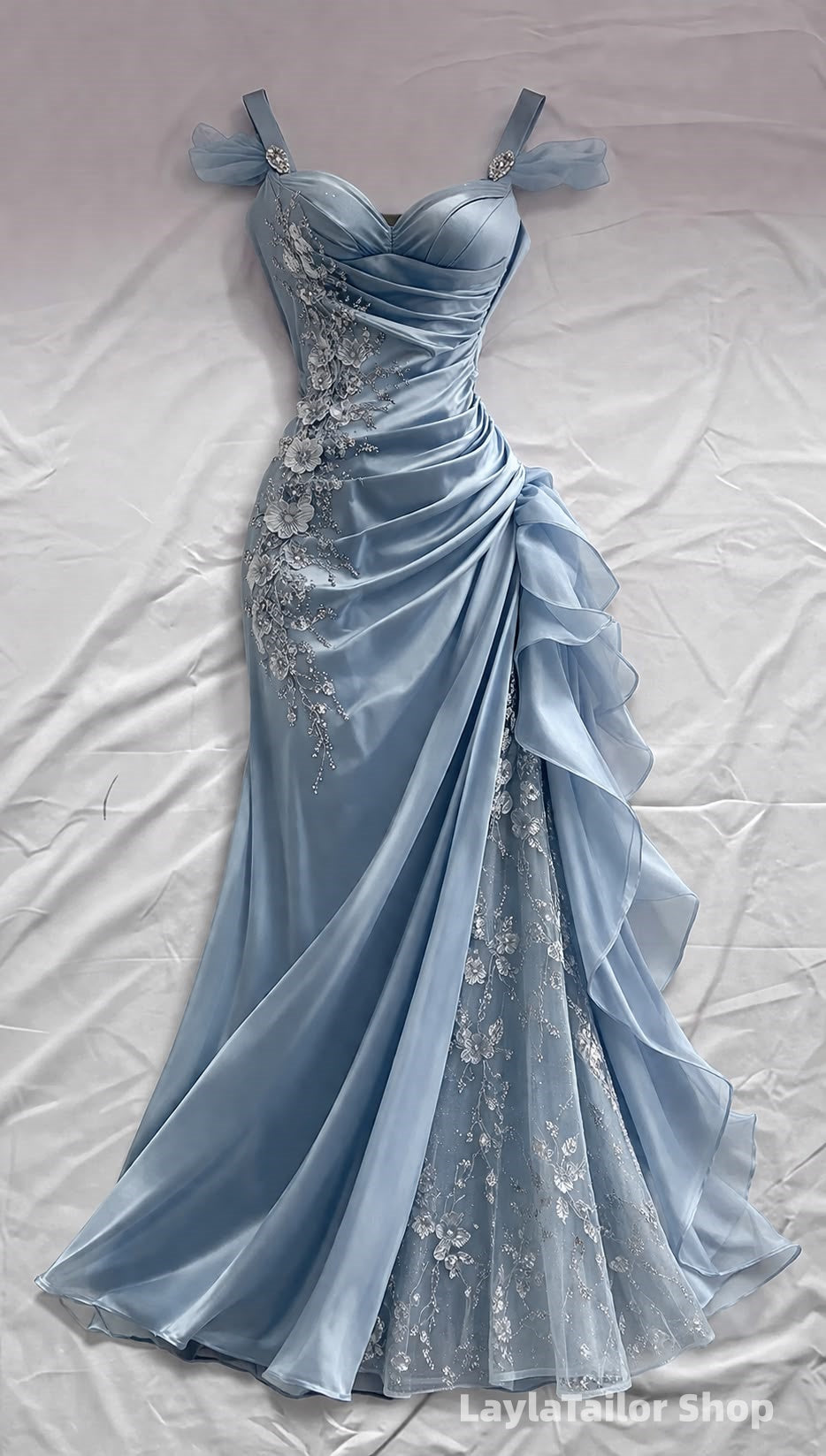 Elegant Mermaid Floral Lace Ruffle Prom Formal Dresses