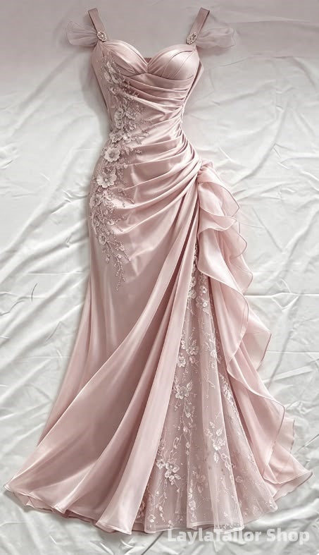 Elegant Mermaid Floral Lace Ruffle Prom Formal Dresses