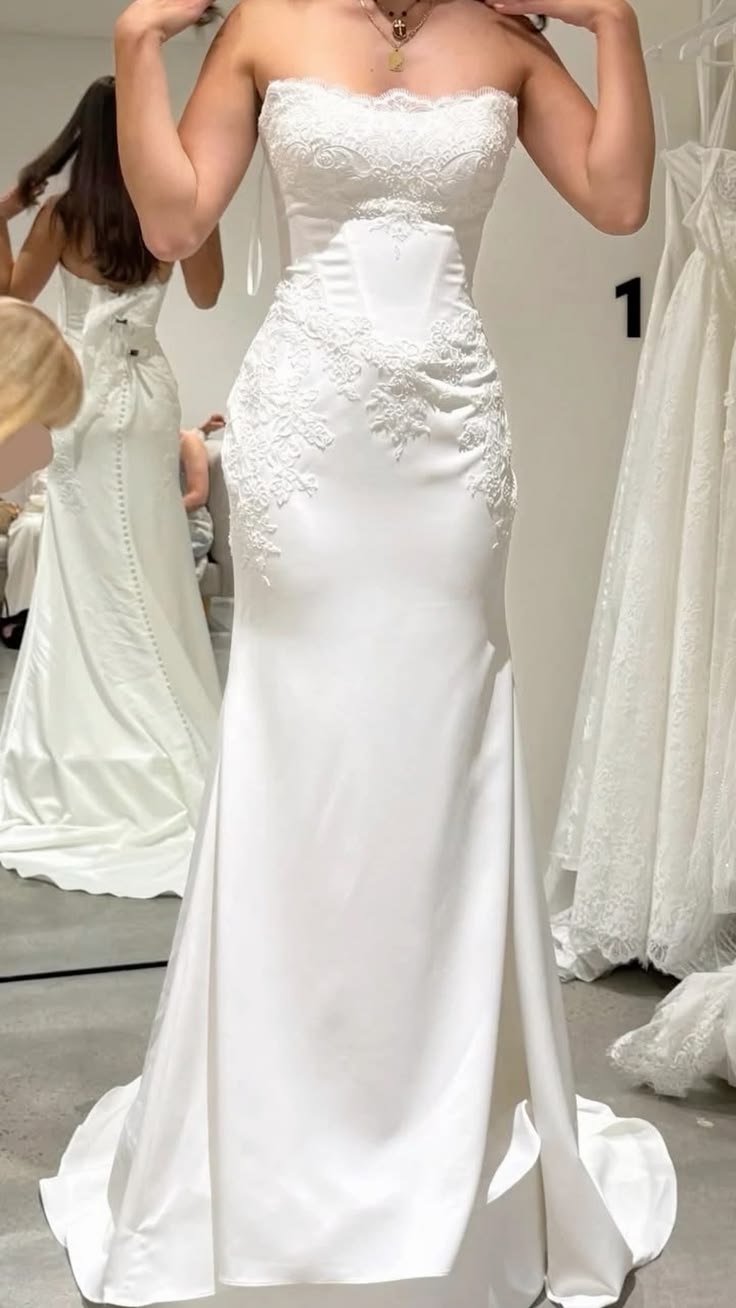 Elegant Mermaid Strapless Wedding Dresses Appliques Long Bridal Gown,LTP4423