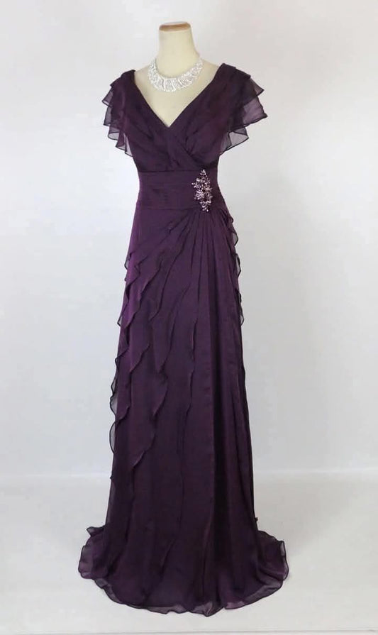 Elegant Purple Chiffon Prom Dresses Ruffle Evening Dress Wedding Bride's Mother Dress,LTP4097