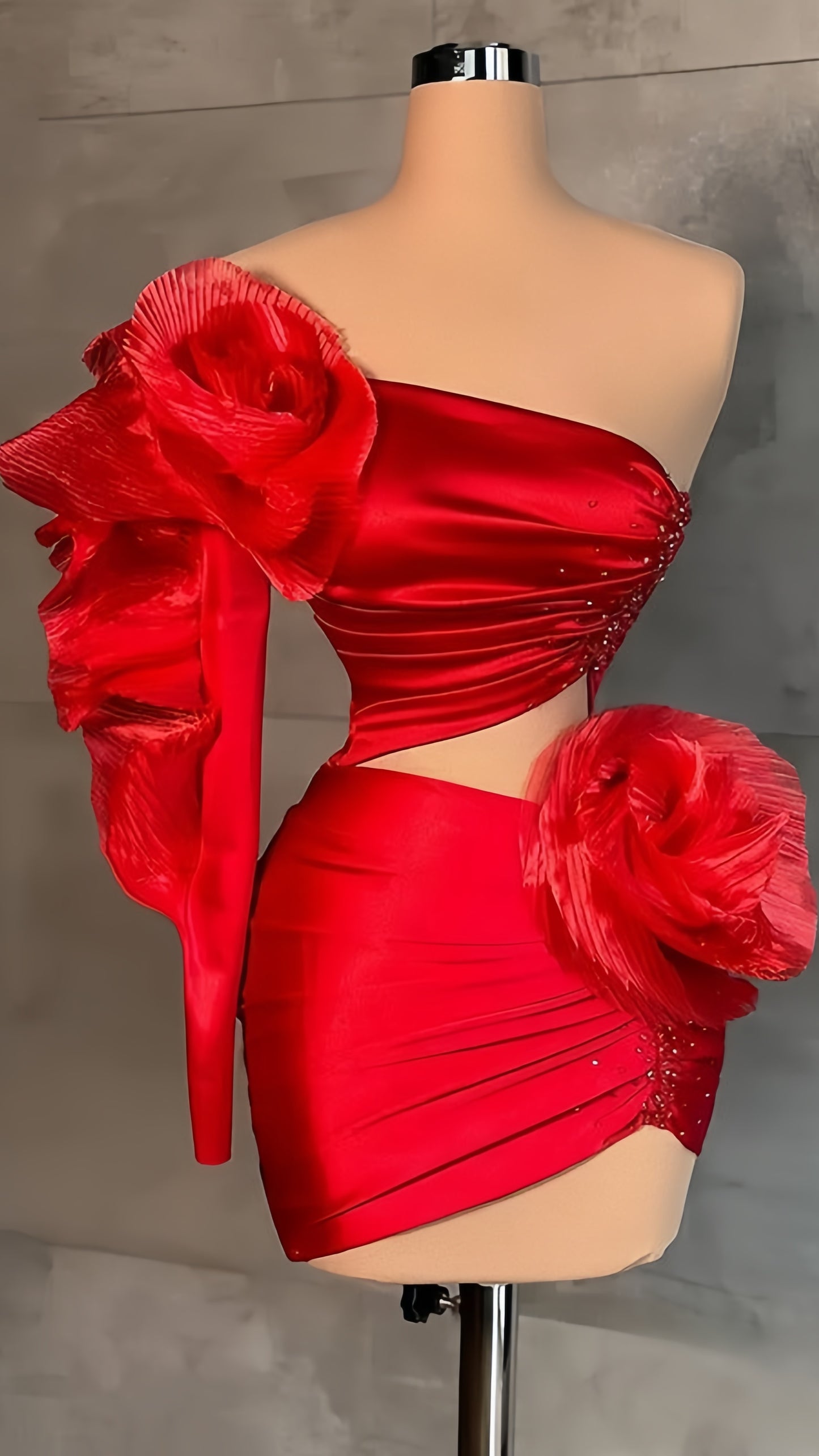 Elegant Red Beaded Homecoming Dresses Flowers Sexy Party Dress,LTP3887