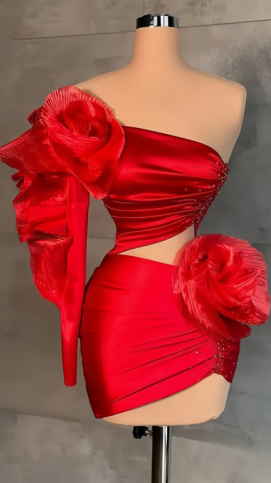 Elegant Red Beaded Homecoming Dresses Flowers Sexy Party Dress,LTP3887