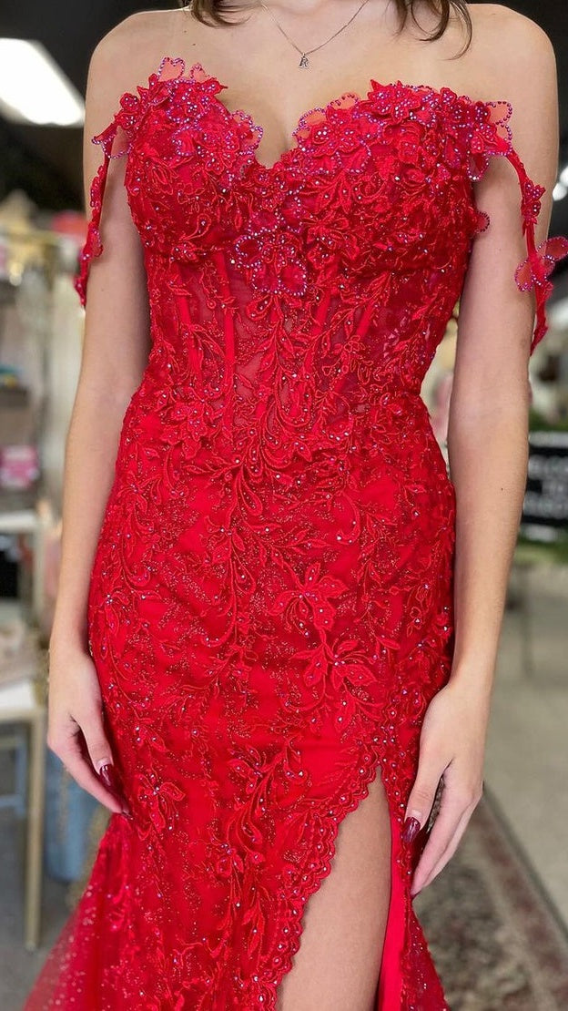 Elegant Red Mermaid Applqiues Beaded Prom Dresses Long Evening Party Dress,LTP4108