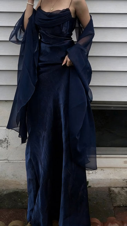 Elegant Sheath Chiffon Satin Long Prom Dresses,LTP4491