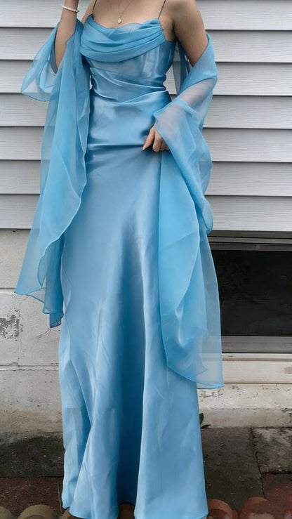 Elegant Sheath Chiffon Satin Long Prom Dresses,LTP4491