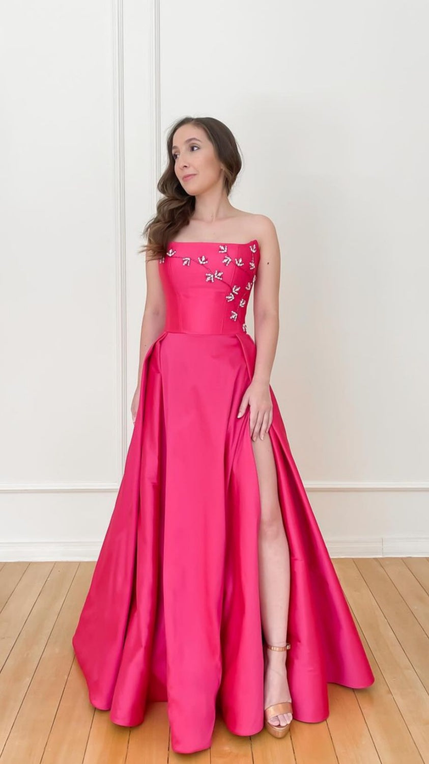 Elegant Strapless Fuchsia A-Line Prom Dresses Long Party Celebrity Dress,LTP4011