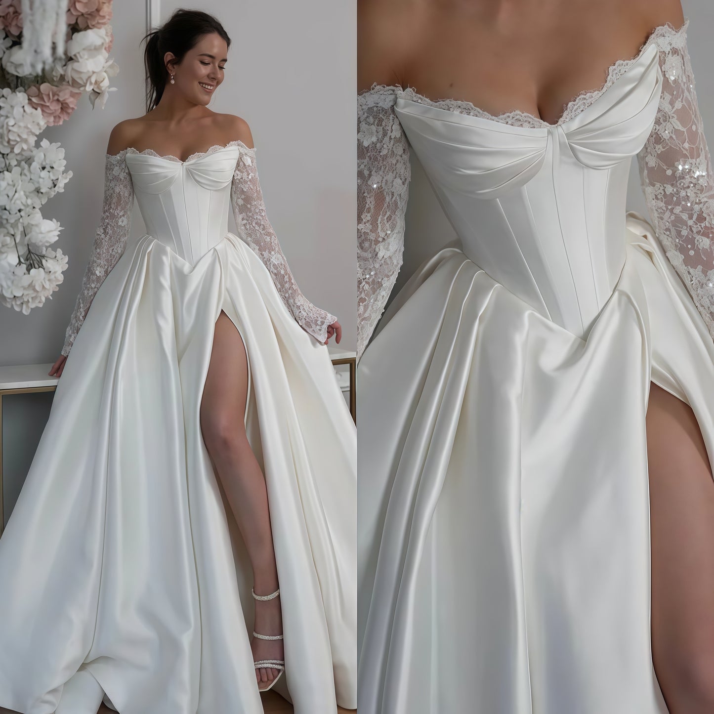 Elegant Wedding Gown, Lace Bridal Wedding Dress, Off The Shoulder Bridal Dress, LTP3759