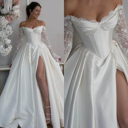 Elegant Wedding Gown, Lace Bridal Wedding Dress, Off The Shoulder Bridal Dress, LTP3759