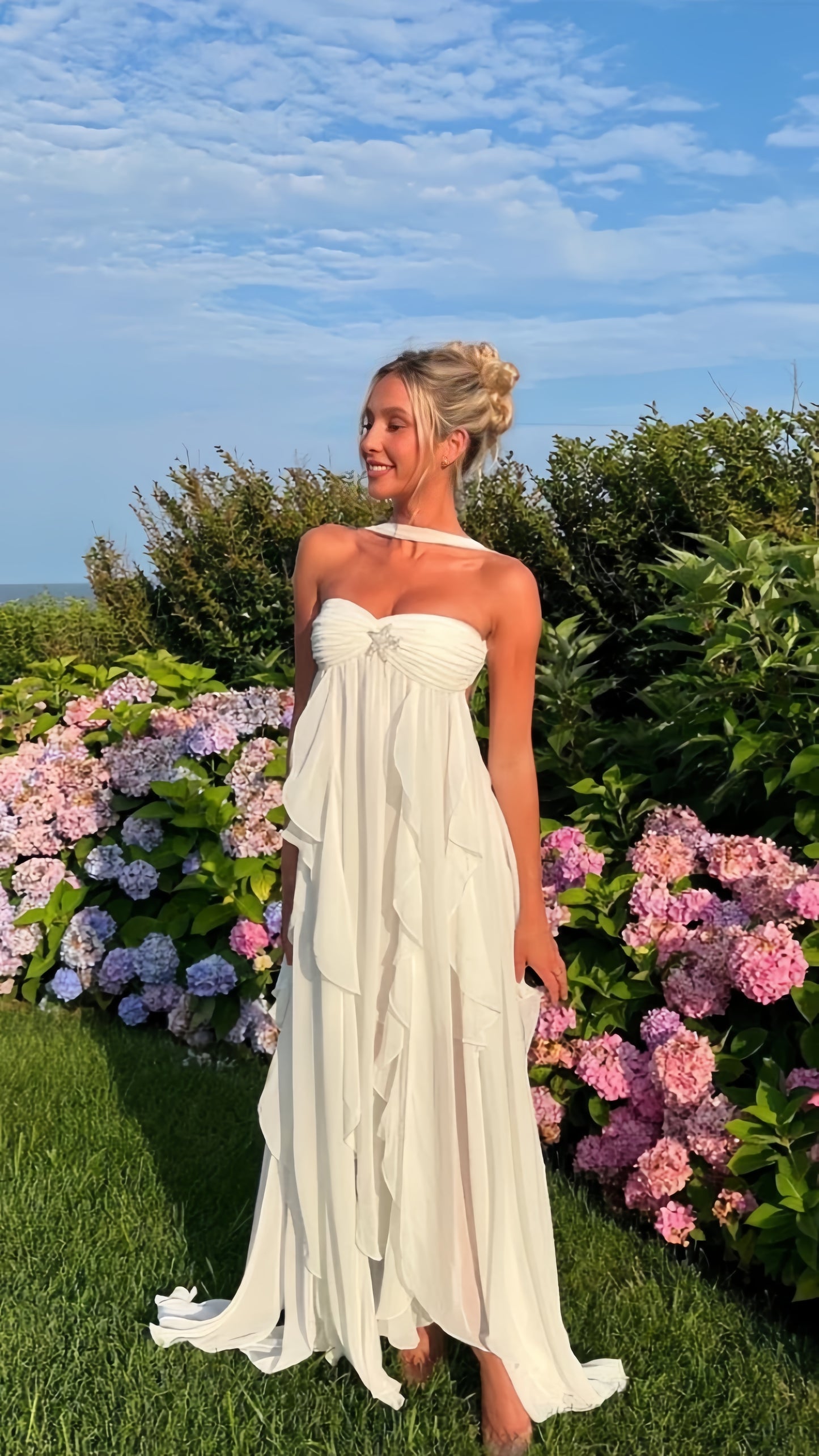 Elegant White Chiffon Party Dress Ruffle Women Prom Dresses,LTP4172