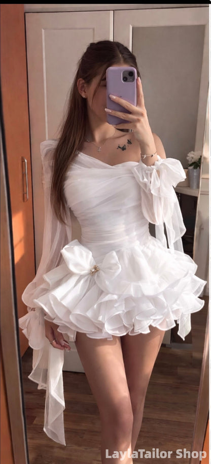 Elegant White Coeset Pleated Ruffle Homecoming Dress LTP82596
