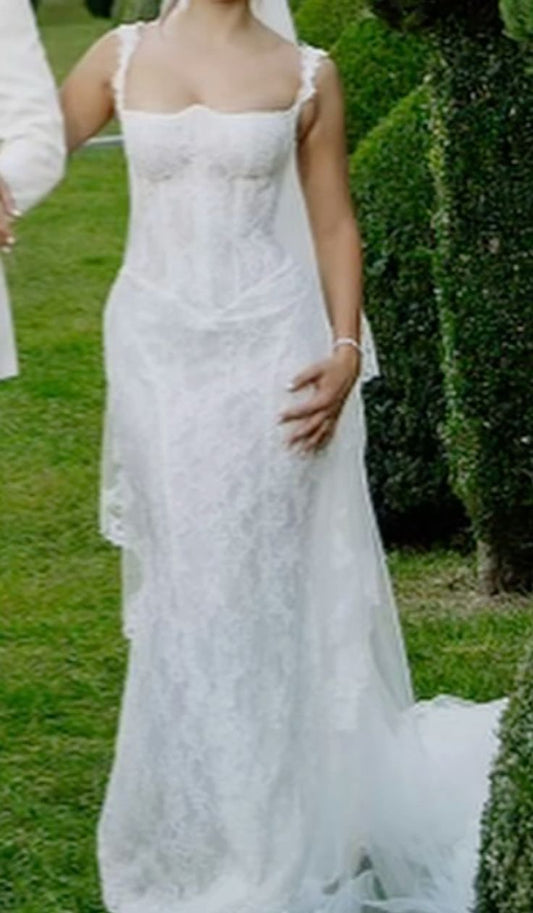 Elegant White Lace Mermaid Bridal Dresses Beach Forest Wedding Dress,LTP4166