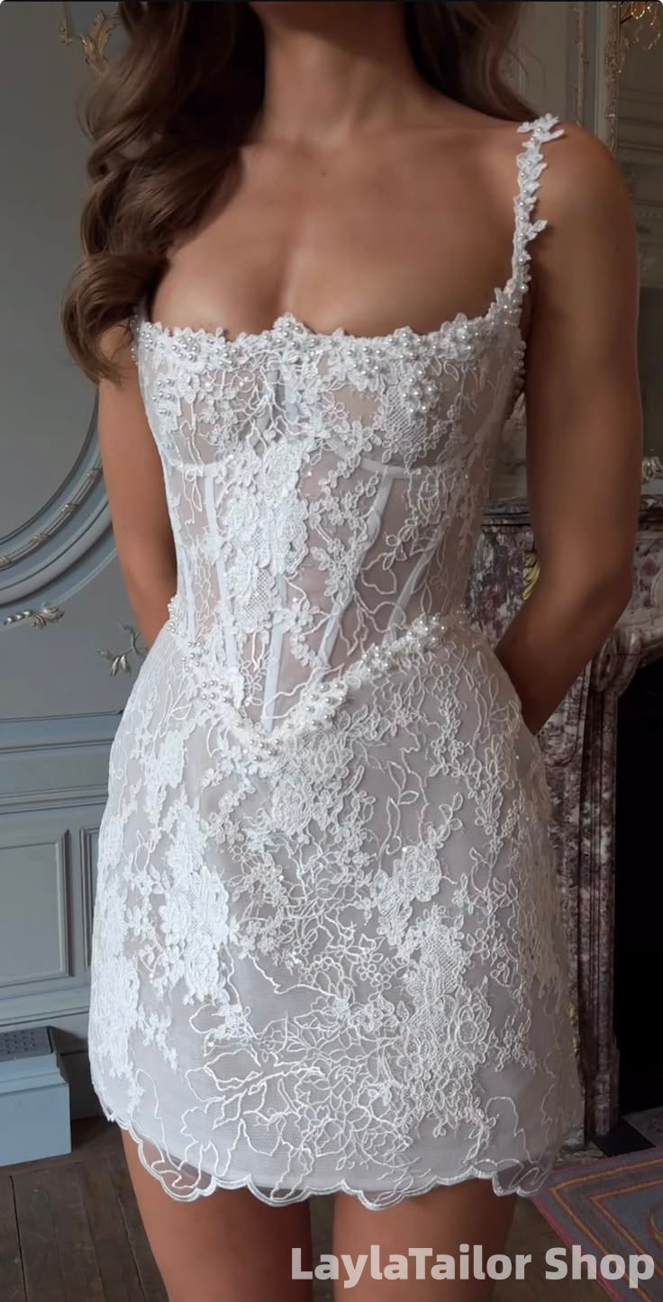 Elegant White Lace Pearl Wedding Reception Dress Homecoming Dresses LTP82628