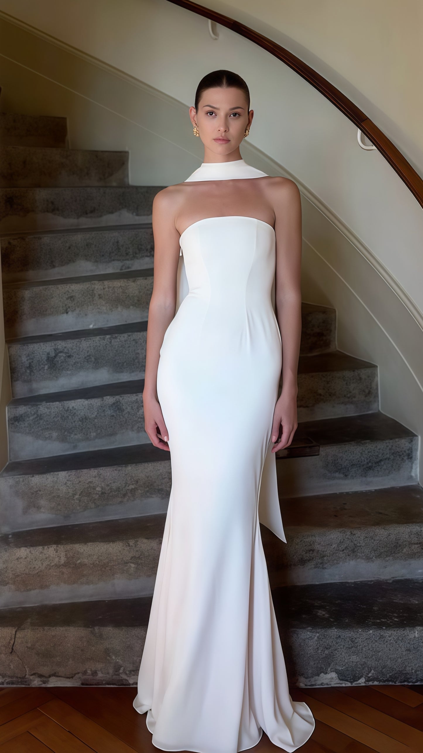 Elegant White Mermaid Prom Dress, Simple Chiffon Wedding Gown,LTP3457