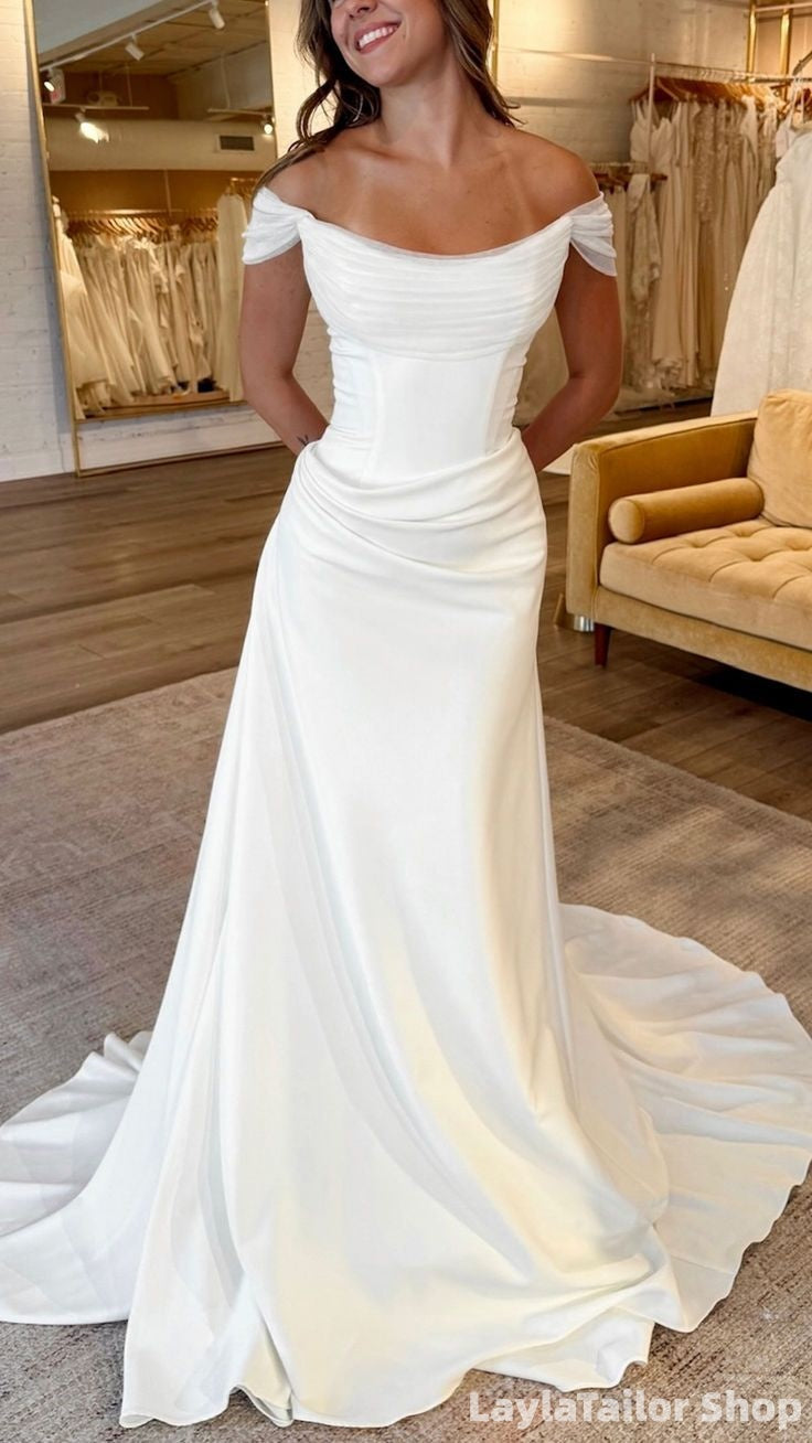 Elegant White Off The Shoulder Mermaid Wedding Dresses