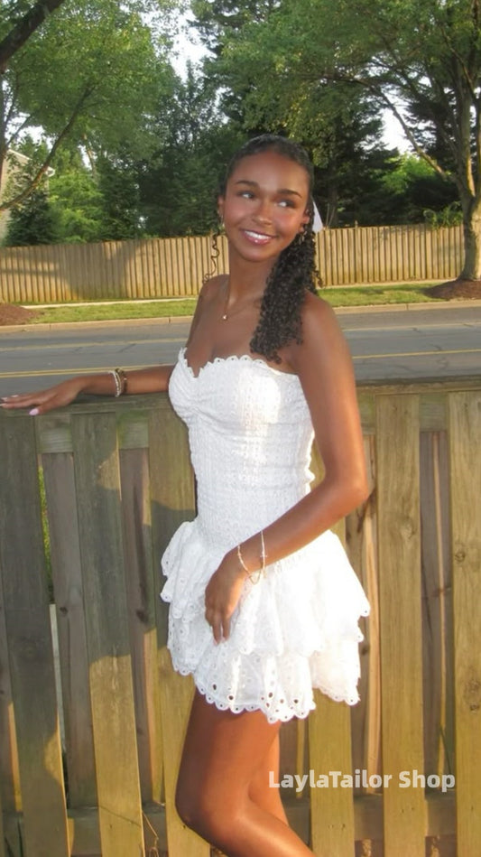 Elegant White Water-Soluble Lace Mini Party Dress,LTP3657