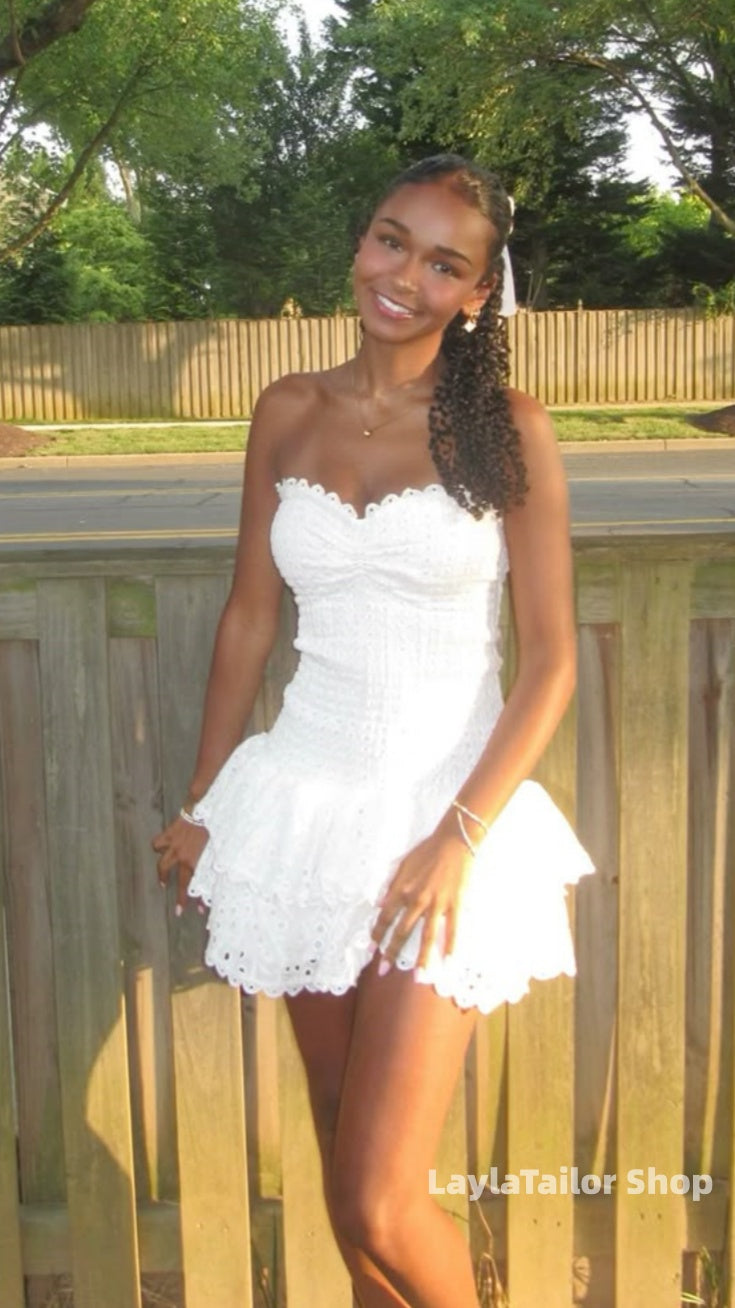 Elegant White Water-Soluble Lace Mini Party Dress,LTP3657