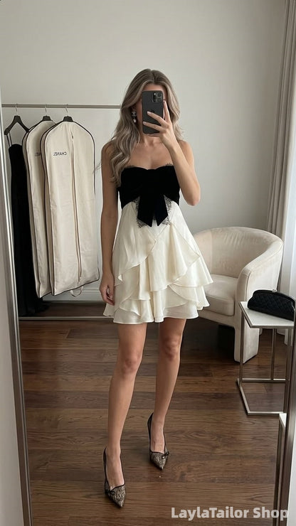 Elegant Ivory Chiffon Ruffle Homecoming Dress Sweetheart Mini Hoco Dresses