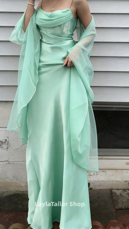Elegant Sheath Chiffon Satin Long Prom Dresses,LTP4491