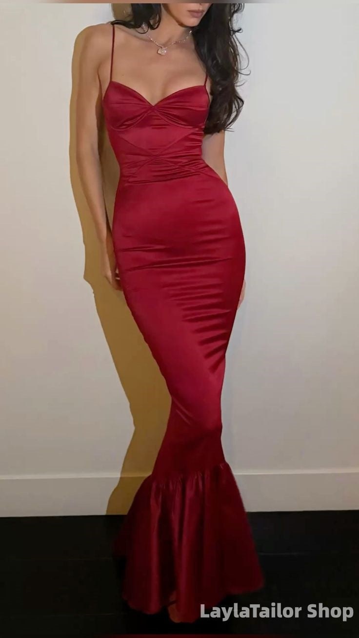 Elegant Spaghetti Straps Mermaid Prom Dresses Long Evening Gown