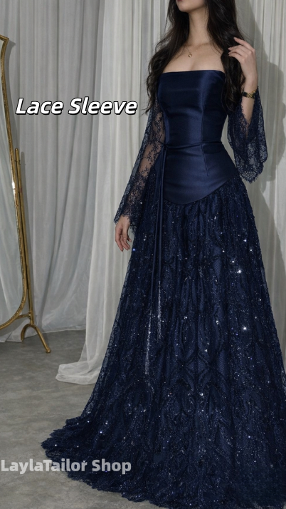 Elegant Straps Sheath Midnight Blue Long Prom Dresses Satin Midnight Blue Evening Gowns,LTP4450