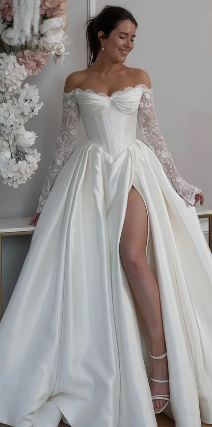Elegant Wedding Gown, Lace Bridal Wedding Dress, Off The Shoulder Bridal Dress, LTP3759
