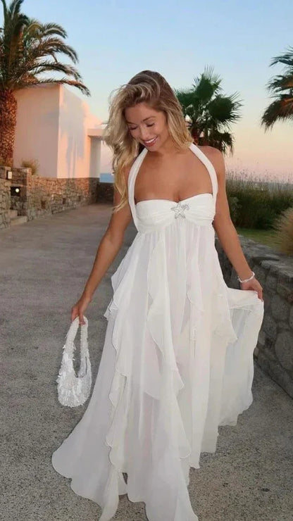 Elegant White Chiffon Party Dress Ruffle Women Prom Dresses,LTP4172