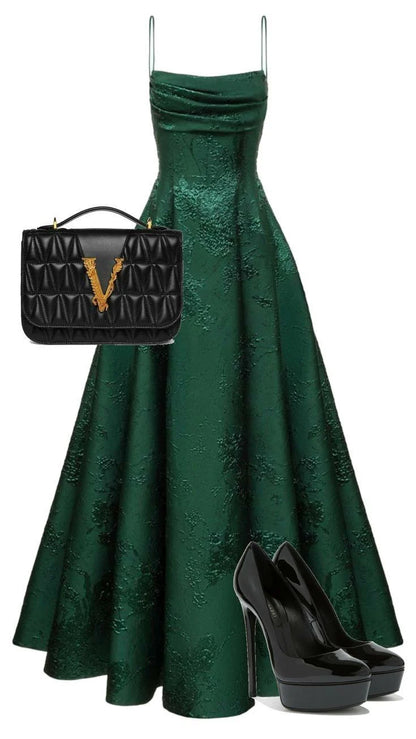 Emerald Green Floral Print A-line Long Prom Dresses Evening Party Dress,LTP4060