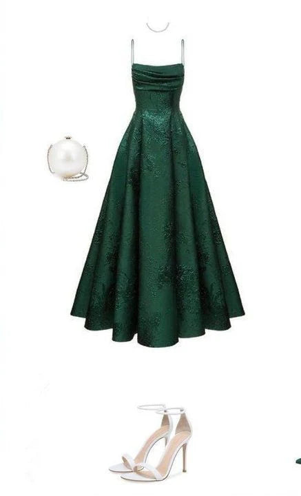 Emerald Green Floral Print A-line Long Prom Dresses Evening Party Dress,LTP4060