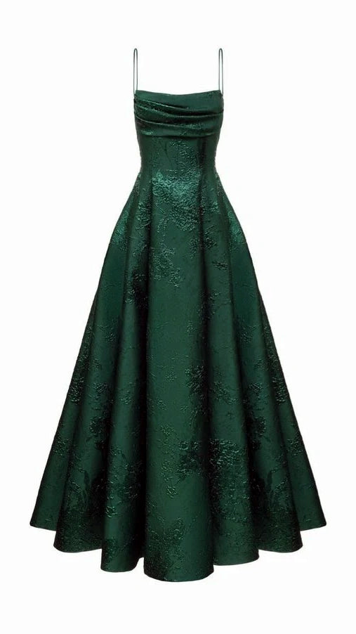 Emerald Green Floral Print A-line Long Prom Dresses Evening Party Dress,LTP4060