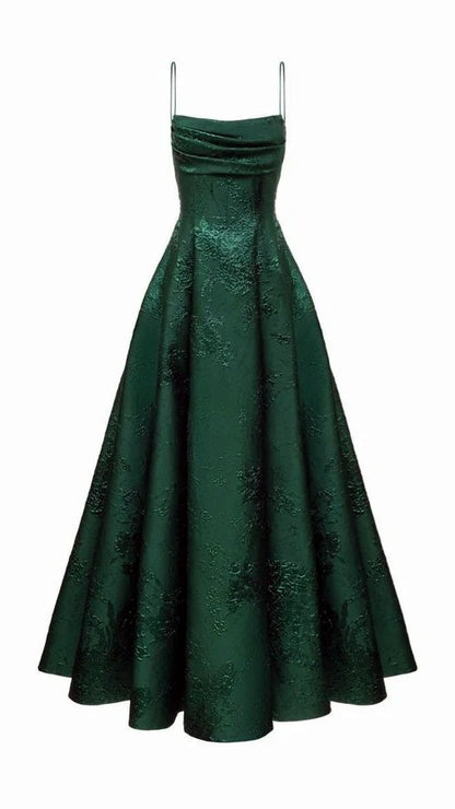 Emerald Green Floral Print A-line Long Prom Dresses Evening Party Dress,LTP4060
