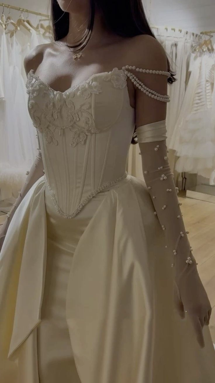 Exquisite Ivory Satin Wedding Dresses Slim Beaded Appliques Bridal Dress,LTP4194