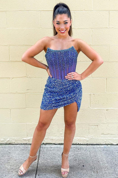 Bodycon Strapless Corset Beaded Mini Party Dresses