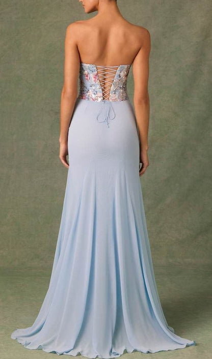 Fairy Blue Embroidery Floral Prom Dresses Slim Chiffon Evening Party Dress,LTP4143