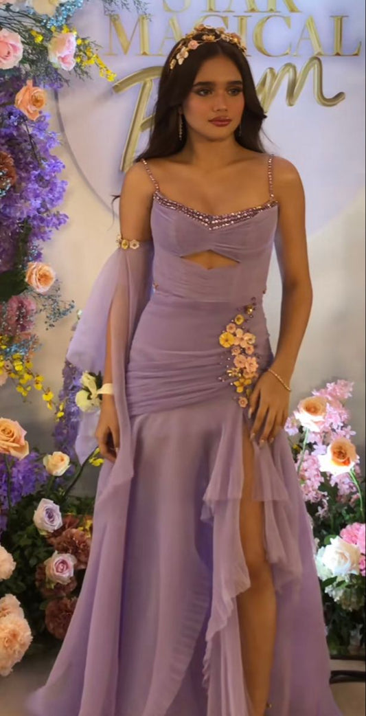 Fairy Lilac Chiffon Mermaid Prom Dress With Slit,LTP3966