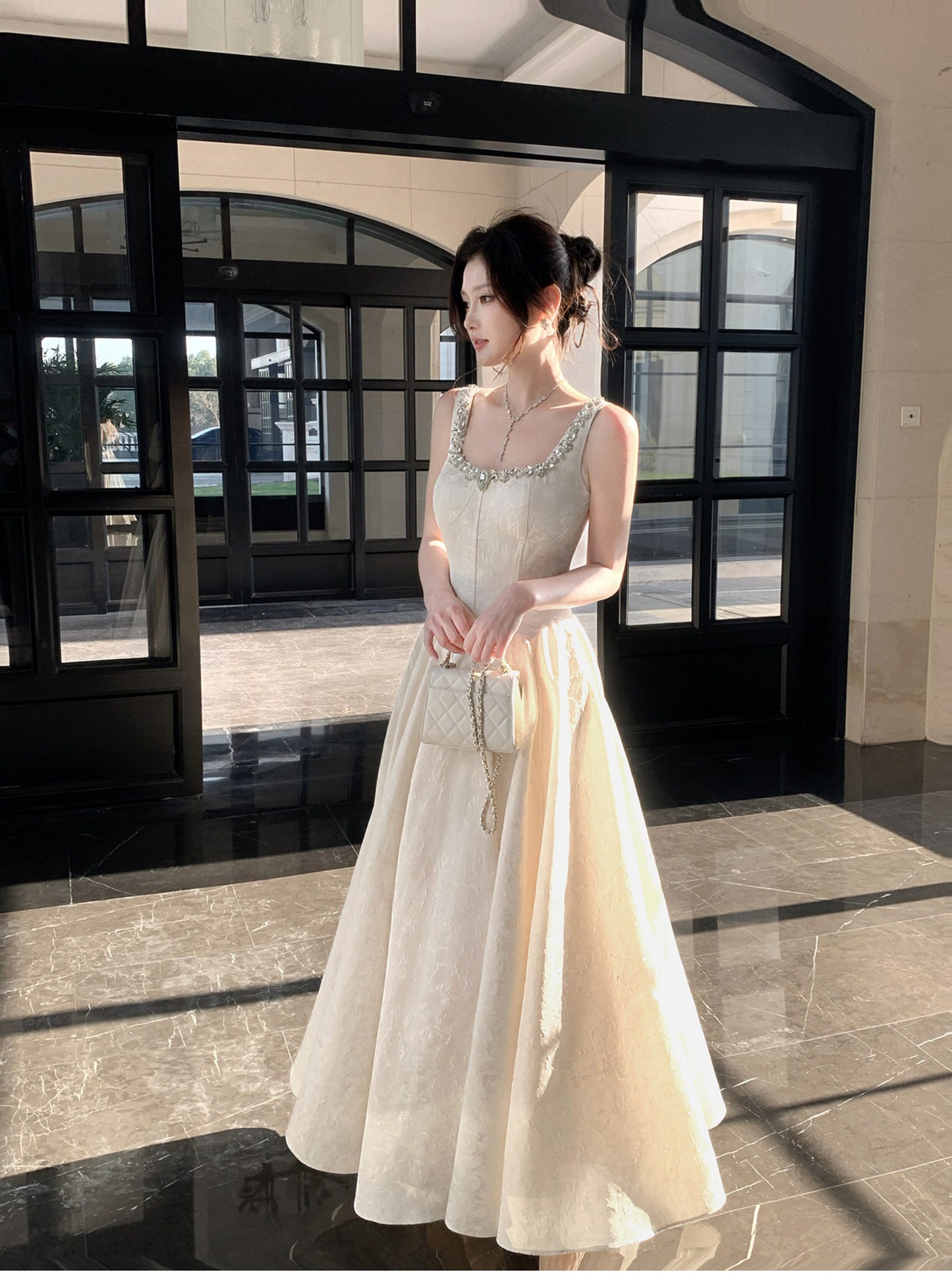 Fancy Ivory Beaded Floral Prom Dresses A-line Senior Party Dress,LTP4381
