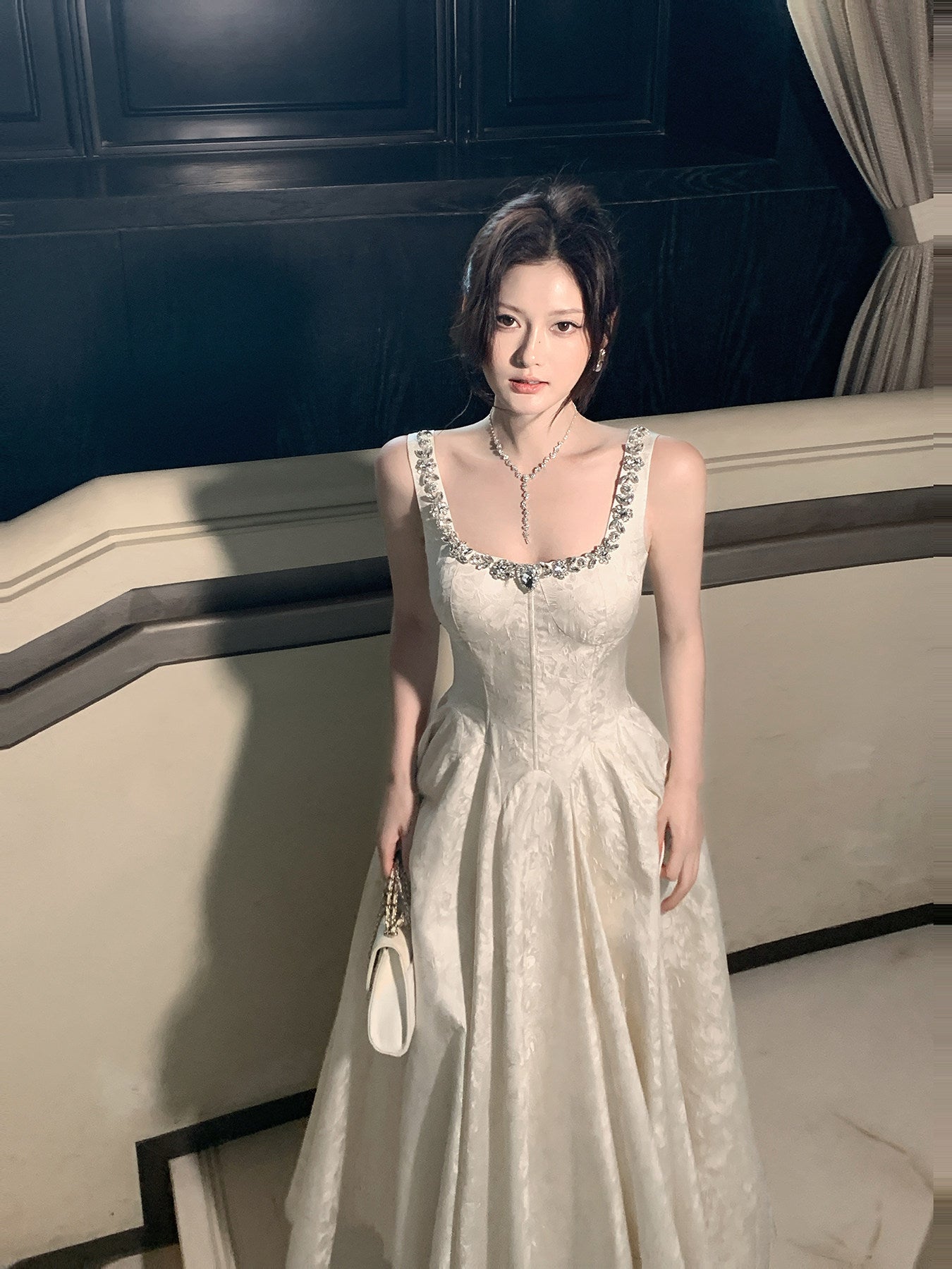 Fancy Ivory Beaded Floral Prom Dresses A-line Senior Party Dress,LTP4381