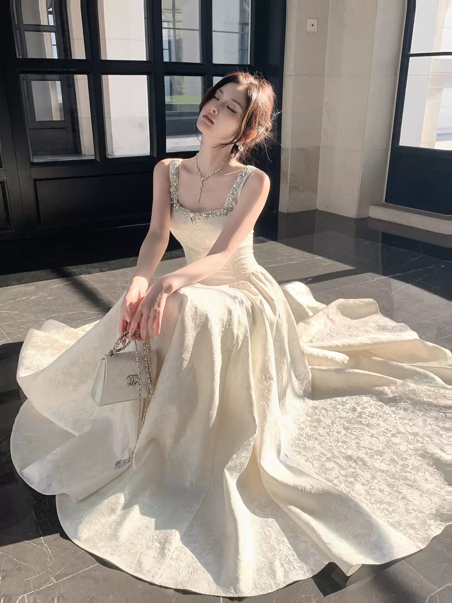 Fancy Ivory Beaded Floral Prom Dresses A-line Senior Party Dress,LTP4381