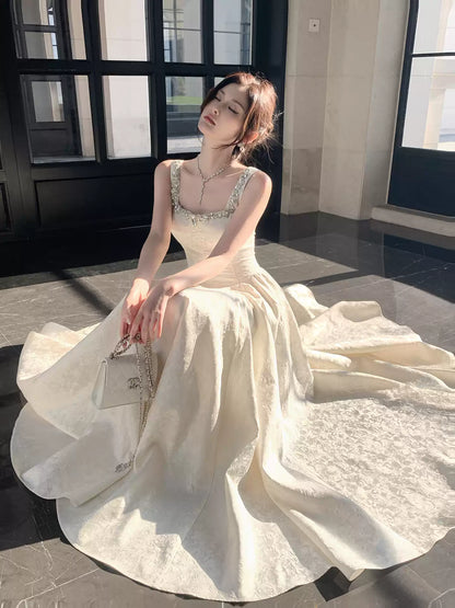 Fancy Ivory Beaded Floral Prom Dresses A-line Senior Party Dress,LTP4381